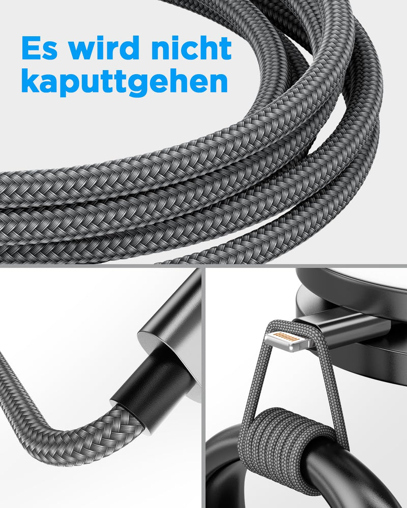 iPhone Charging Cable, Lightning Cable, 3M Charging Cable, iPhone Cable, MFi Certified iPhone Fast Charging Cable, Nylon Fast USB Lightning Cable for iPhone 14 13 12 11 Pro Max Mini XS XR X 8 7 6 6s 3 metres grey