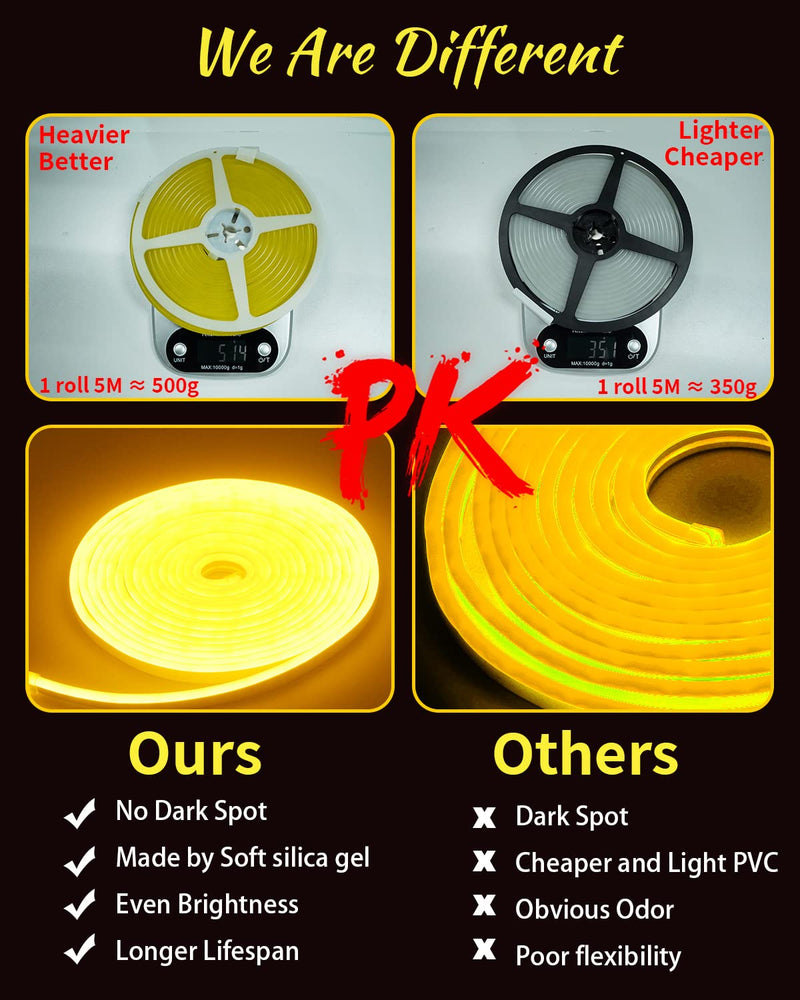 EverBright Pink Led Neon Strip Lights 12V Indoor Outdoor Rope Silicone 16.4Ft 600SMD Waterproof Flexible for Signboard Kitchen Bedroom Bar Home Building Party Events Decoration(No Power Adapter)