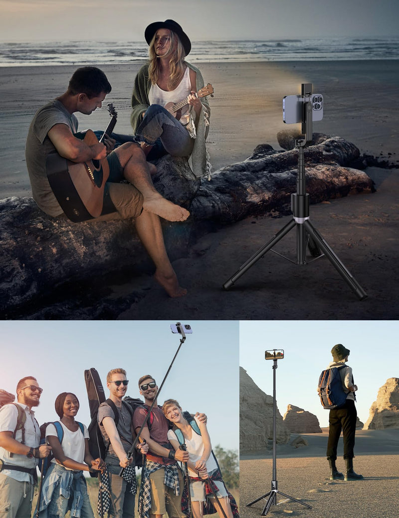 60" Phone Tripod & Selfie Stick Tripod with 2 Lights,Wireless Phone Selfie Stick Tripod Compatible with 4''-7'' iPhone/Android Samsung Smartphones Selfie Stick for Travel Video Record Vlog Black