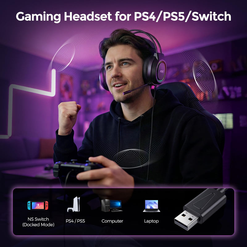 [AUSTRALIA] - AOC Wired Gaming Headset with Mic, USB Gaming Headphone with Stereo Sound for PC/Laptop/PS4/PS5, 50mm Drivers RGB Corded Headphones for Game/Work/Music, ACG2500 