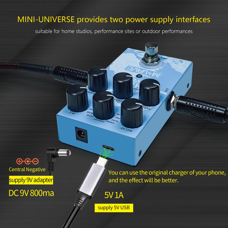 M-VAVE Mini Universe Guitar Pedal Reverb Innovation Unique Sound 9 Reverb Effects Pedals Pure Digital Dual Power True Bypass