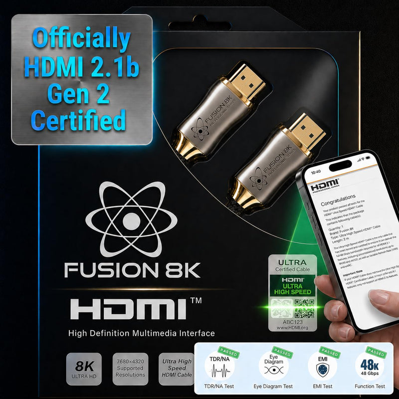 Fusion8K Certified HDMI 2.1 Cable 48Gbps 3ft - 10K 8K@60Hz 4K@120Hz 144Hz | eARC HDR10 Dolby Vision HDCP 2.3 | Braided Cord for PS5, Xbox Series X, Apple TV 4K, Roku, OLED TV 3 Feet