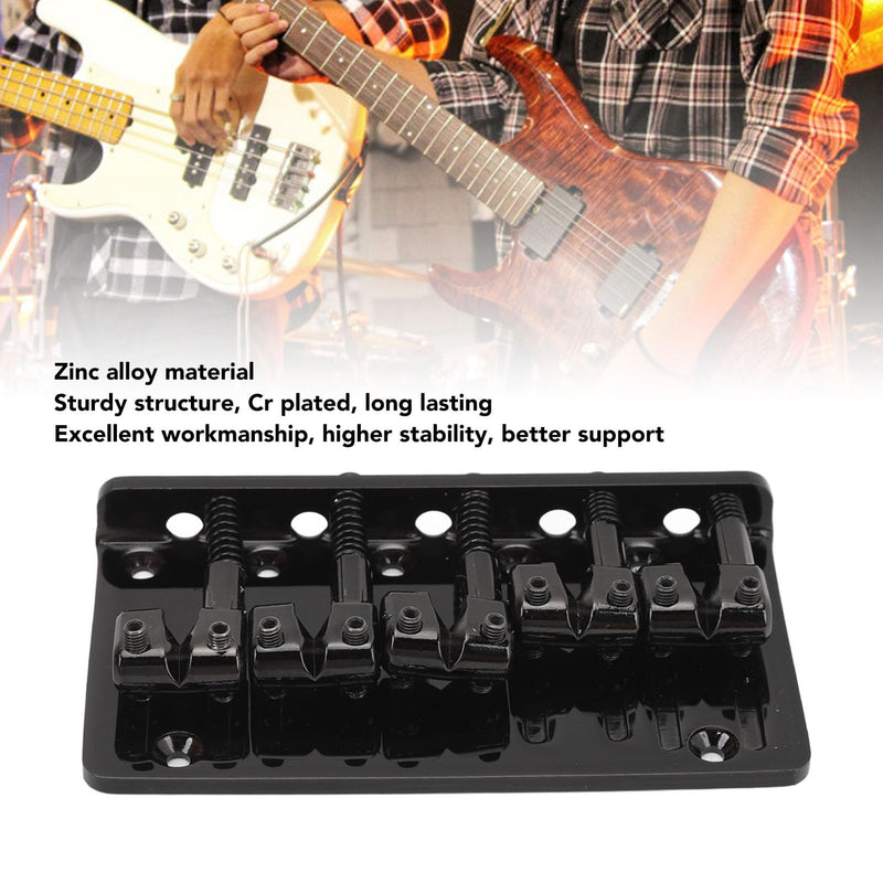 Eujgoov 5 String Bass Bridge, Hardtail Saddle Bridge Adjustable Saddle for Bass Guitars Replacement (Black) Black
