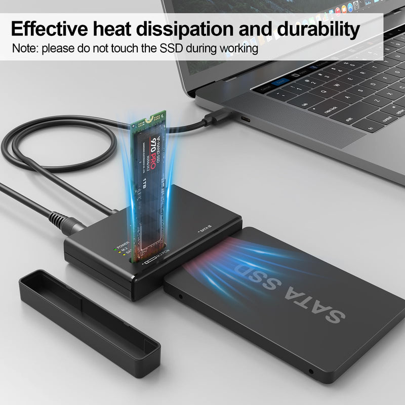 Unitek Dual-Bay M.2 NVMe/SATA USB 3.2 Adapter, 10Gbps, Tool-Free | Simultaneous M.2 & SATA Access; Fits M.2 2230-2280 & 2.5/3.5" SATA Drives; Hot-Swap, Auto Sleep, No Driver; JMS581D Chip