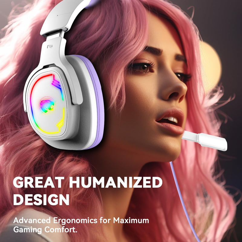 [AUSTRALIA] - Jimonyer Gaming Headset for PC/PS4/PS5/Xbox One/Switch, Stereo Surround Sound Gaming Headphones with Noise Canceling Flexible Mic, Computer Headset with 3.5mm Jack & RGB Light (WhitePurple) WhitePurple 