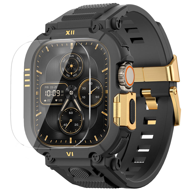 DABAOZA Rugged Leather Band with Case Compatible for Apple Watch 49mm Shock&scratch resistant,screen protector,TPU&316 steel for iWatch Ultra 3 2 1