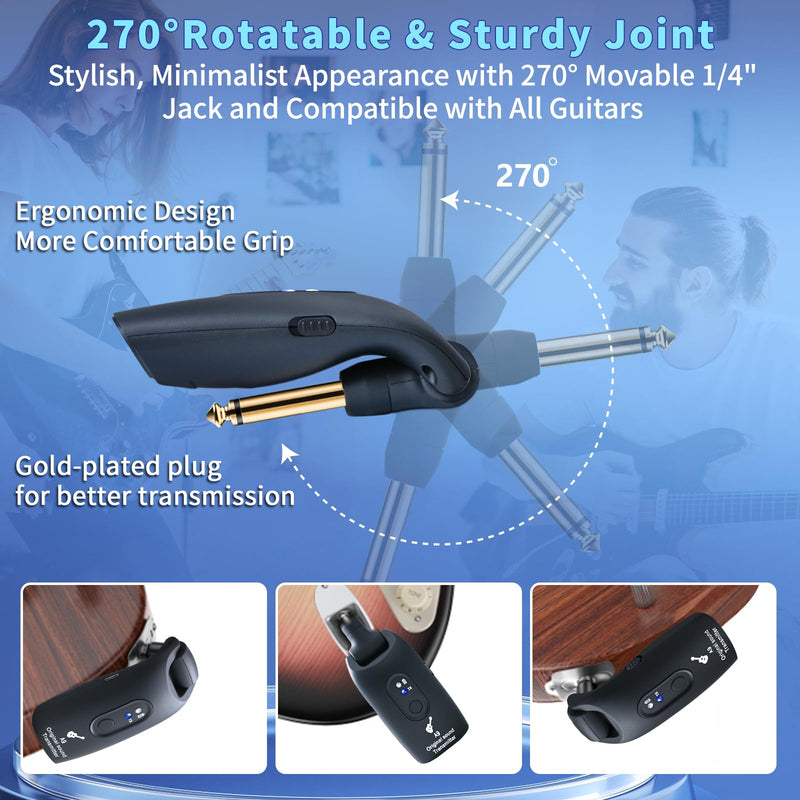 [AUSTRALIA] - 2.4GHz Wireless Guitar System Rechargeable Audio Wireless Transmitter Receiver for Guitar Bass Electric Instruments,Over 30m/100 Feet Transmission,270°Rotatable,4hours Woring Time（A9 Black） 