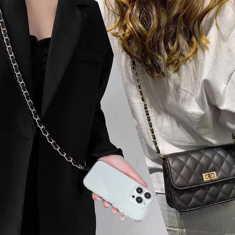2PCS Cell Phone Chain Crossbody,Phone Lanyard,47.2" Metal Chain with Leather Strap for IPhone Case Black-47inch