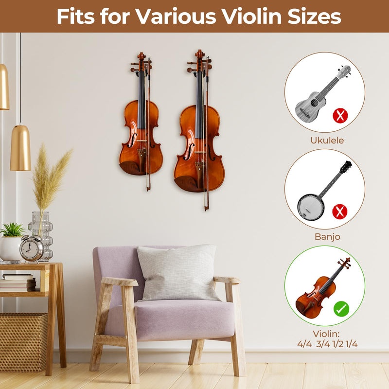 Ohuhu Violin Wall Mount Hanger, Hardwood Violin Hanger with Bow Holder for Home & Studio (2 Pack)