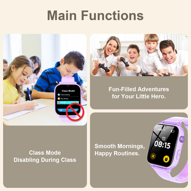 Kids Smartwatch for Boys Girls with GPS Tracker 4G LTE Calling & Real-Time Location Tracking, Kids Watch with Video Chat, Camera, Games, SOS Call Watch for Children Age 3-15 (Purple)