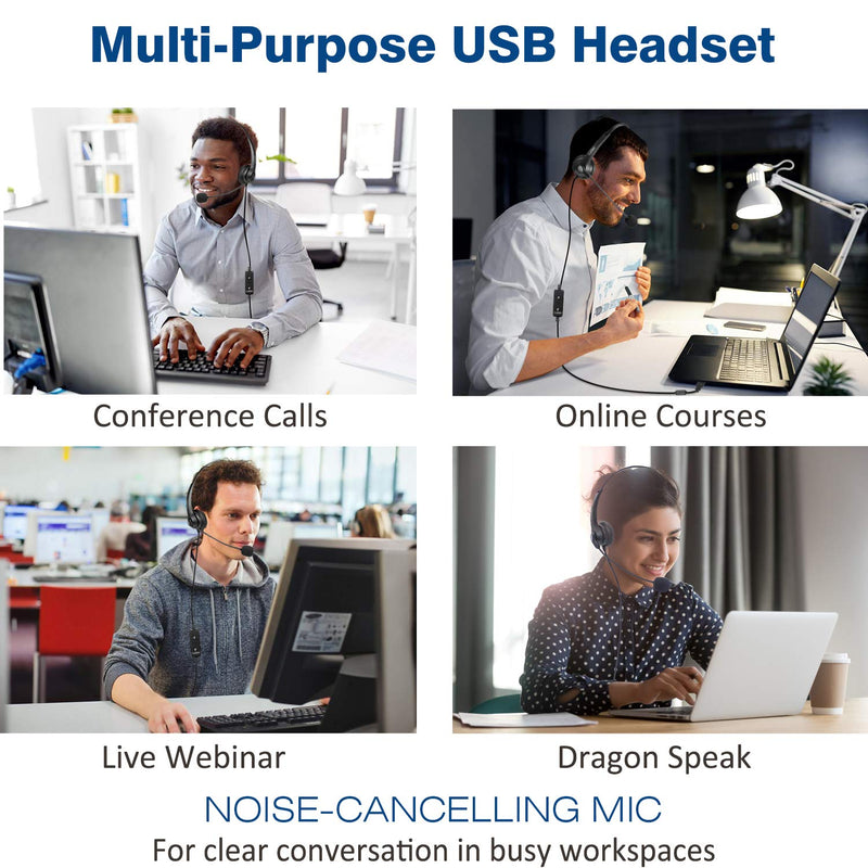 Callez USB Headset with Microphone Noise Cancelling & Audio Controls, Wideband Computer Headphones for Business UC Skype Lync Softphone Call Center Office, Clearer Voice, Super Light, Ultra Comfort Black