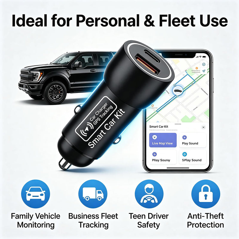 Car GPS Tracker & Charger, GPS Tracker for Vehicles, GPS Locator for Anti-Theft & Real-Time Parking Location, No Monthly Fee, No SIM Card, Only with iOS, Perfect for Cars Trucks Family Fleets Black