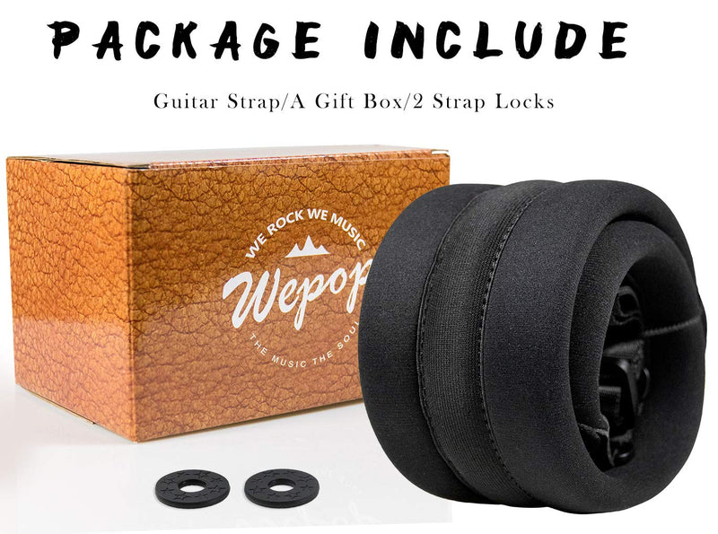 Wepop Guitar Strap Elastic Soft Comfortable Neoprene Leather 3.4in Bass Acoustic Electric Guitar (391) Black-391