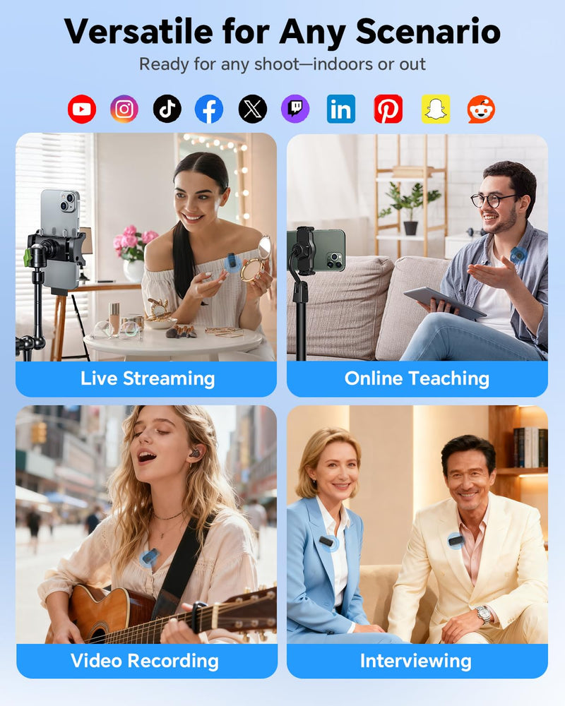[AUSTRALIA] - Wireless Lavalier Microphone for iPhone/Android Phone/Laptop/PC, Mini Lapel Mic with 50H Battery Life Charging Case, 100FT Range and Noise Reduction, for Video Recording, Streaming, TikTok 