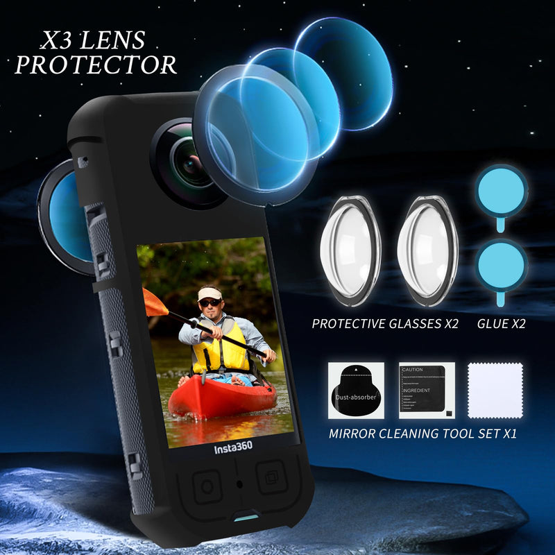 [AUSTRALIA] - Camera Protective Accessories Kit for Insta 360 X3 Include Silicone Protective Cover/Screen Protectors/Camera Case(with Buckle)/Front Behind Lens Guard 