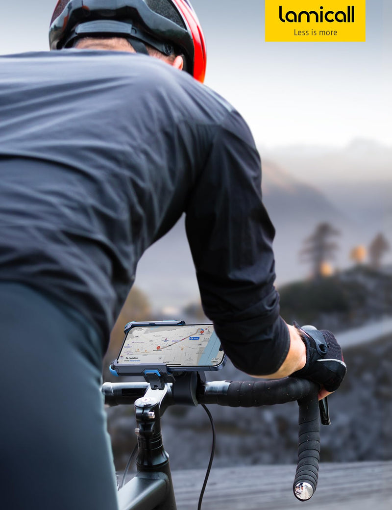 [AUSTRALIA] - Lamicall Motorcycle Phone Mount Holder - [Camera Friendly] [1s Lock] Bike Phone Holder Handlebar Clamp, Bicycle Scooter Phone Clip, for iPhone Air, 17, 16, 15 Pro Max, Galaxy S25, 4.7-7" Phones, Blue 