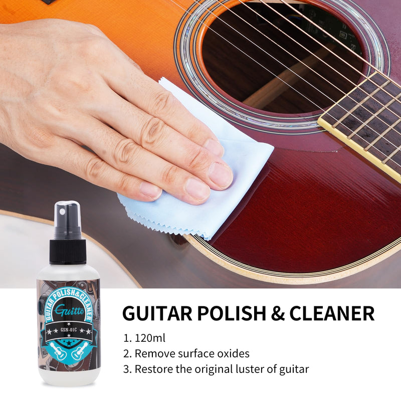 GUITTO Guitar Cleaning Kit All in One - Guitar Care Kit with Fretboard Lemon Oil, Guitar Polish, String Cleaner for Acoustic Guitar, Electric Guitar, Bass - Microfiber Cloths GSN-01