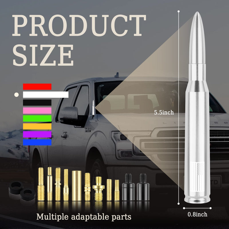 Car Bullet Antenna,Truck Exterior Decoration Accessories Car Vehicle Replacement Antenna Conpatible with Ford F150 RAM 1500 GMC Heavy Duty Pickup Trucks Accessories (New Upgrade Silver-U.S. Flag)… New Upgrade Silver-U.S. Flag