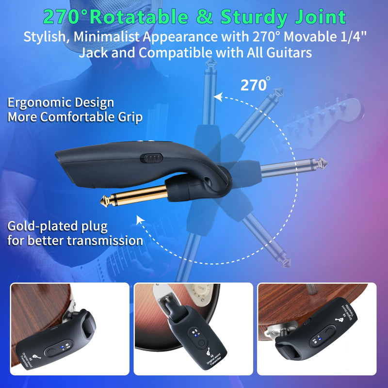 [AUSTRALIA] - A9 Wireless Guitar System - 2.4GHz Guitar Accessories Transmitter Receiver, 24-bit 48KHz Audio, 100ft Range, No Latency, 4-Hour Rechargeable Battery, for Electric Bass (Black(2TX+1RX)) Black 