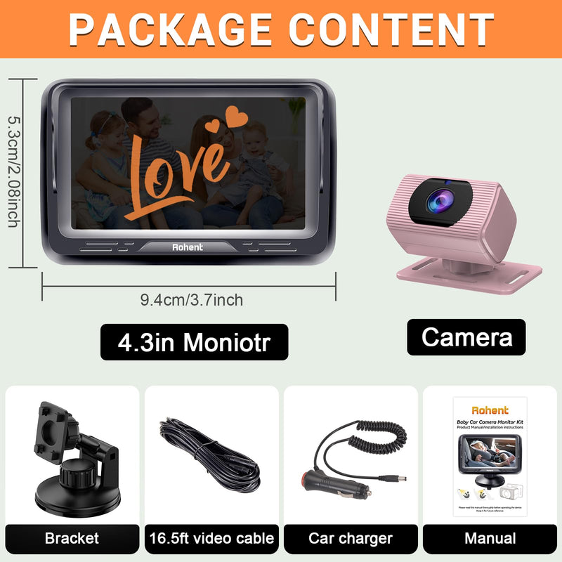[AUSTRALIA] - Rohent Car Baby Monitor for Baby Girls - 1080P HD, 360° Adjustable, Night Vision, 150° Wide-Angle Lens, Easy Installation, Perfect for Girls Aged 0-5, Ideal for Parents, Grandparents & Families Pink 