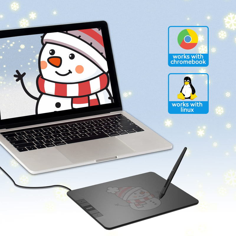PNBOO PN640 Drawing Tablet, 8192 Professional Levels Pressure, Support Chromebook Linux Android Windows Mac, with Battery-Free Stylus, 4 Hot Keys, 6x4 Inches Active Area Small