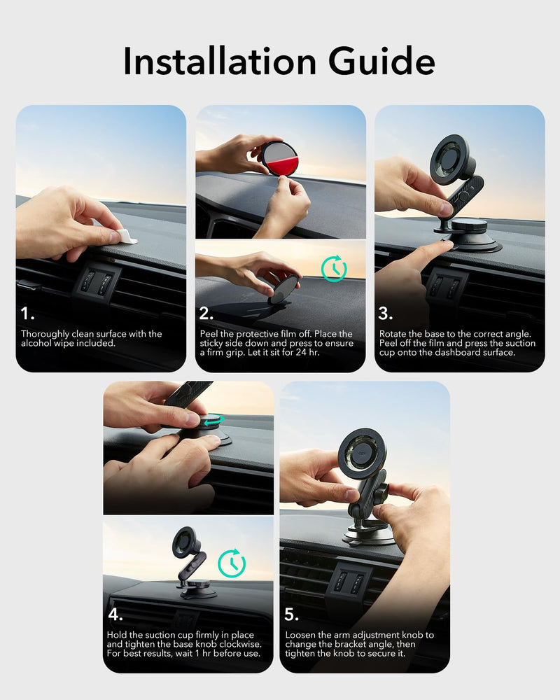 ESR OmniLock for MagSafe Car Mount for iPhone 17-12,Samsung/Google | Suction Cup Phone Holders for Your Car, Magnetic Car Mount for Dashboard/Windshield, 360° Adjustable, for All Smartphones