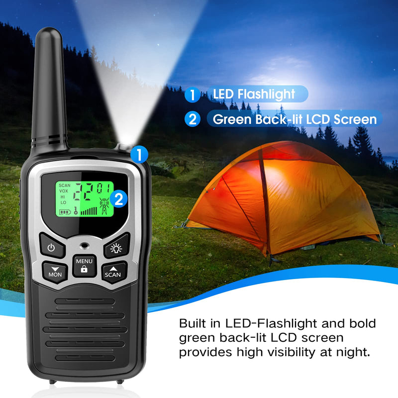 Walkie Talkies,MOICO Long Range Walkie Talkies for Adults Two-Way Radios with 22 Channels FRS VOX Scan LCD Display with LED Flashlight for Field, Survival Biking Hiking Camping 2 Pack (Silver) Silver