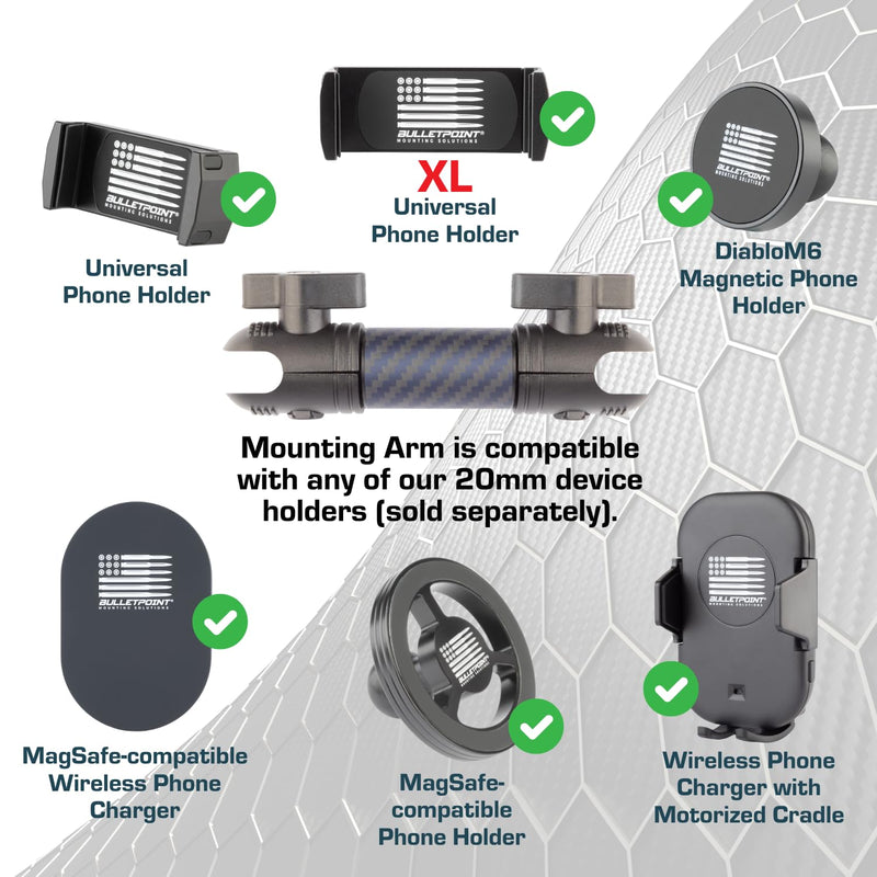 Bulletpoint Mounting Solutions Dash Mount 4.7" Arm Compatible with iPhone and Android Smartphones - Fits 20mm Attachment Ball (Carbon Fiber + Kevlar) Carbon Fiber + Kevlar