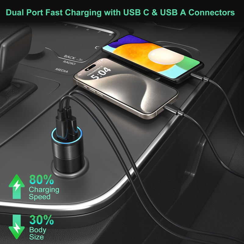 10 Pack USB C Car Charger, Dual 12V USB C & USB Car Charger Apdater Fast Charge PD&QC 3.0 Cigarette Lighter Plug
