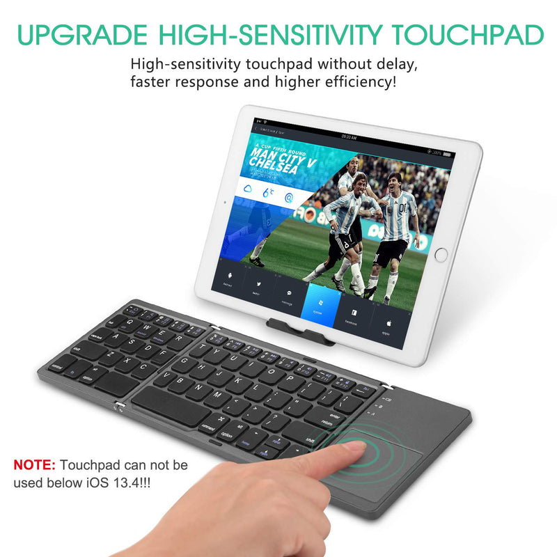 Foldable Bluetooth Keyboard with Touchpad - Samsers Portable Wireless Keyboard with Stand Holder, Rechargeable Full Size Ultra Slim Pocket Folding Keyboard for Android Windows IOS Tablet & Laptop-Gray Grey (BTx1)