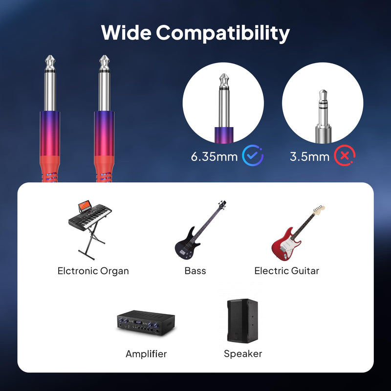 Elebase TS Guitar Cord 9M/30FT 2Pack,Rainbow 1/4 inch Male to 6.35mm Male Bass Cable,Straight Quarter Inch Audio Accessories for Keyboard,AMP,Pedals,Electric Guitar,Equalizer,Speaker 30FT/9M Straight
