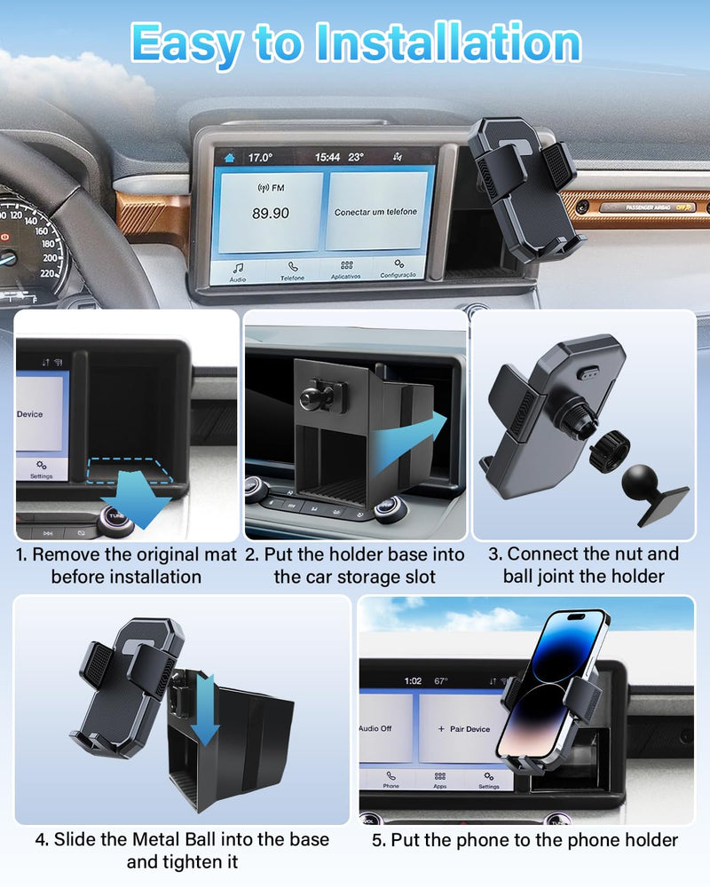PZK Cubby Insert Auto Lock Car Phone Holder for Ford Maverick 2022-2024 | One Button Release Car Phone Mount With Stroage Box Trunk Dash Mount Hands Free 360° Rotation for Maverick Truck Ford Maverick 2022-2024（Cubby Insert Box)