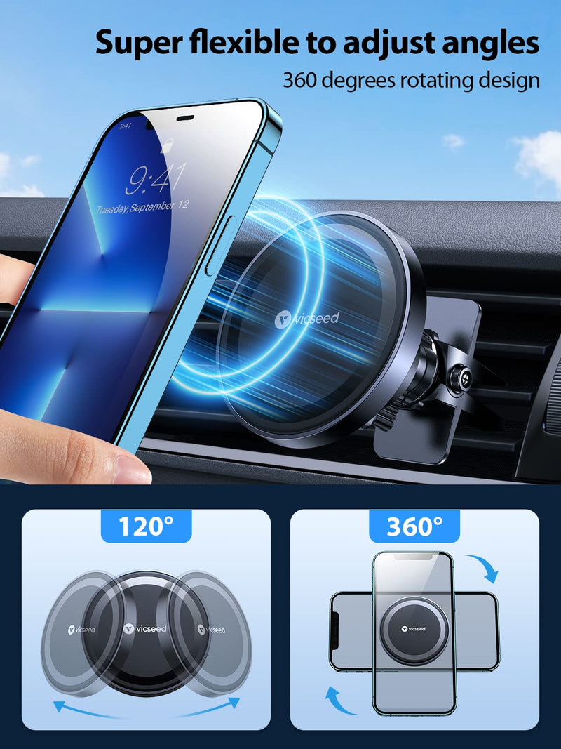 VICSEED for MagSafe Car Mount【Upgraded Strongest Magnet Power】 Magnetic Phone Holder for Car Vent 360 Adjustable Magnetic Car Phone Holder Mount for iPhone 15 14 13 12 Pro Max Plus Mini Black