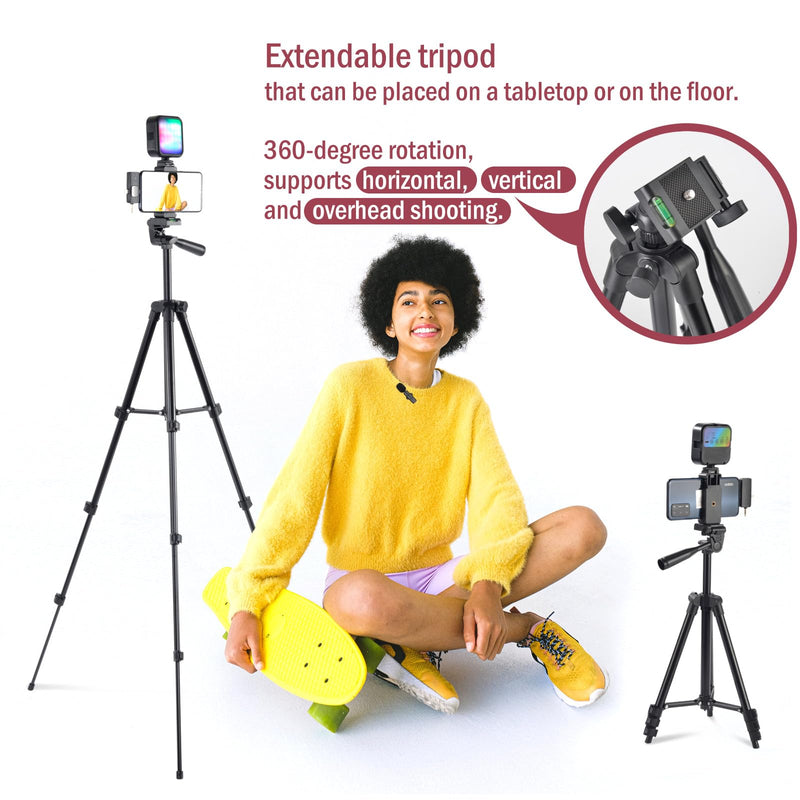 Vlogging Kit,YouTube Starter Kit,Vlogging Kit for iPhone,Youtuber Kit Beginner Content Creator Essentials Kit for Android,Vlogging Camera Kit with Tripod/Wireless Microphone/RGB Fill-in Light/Remote