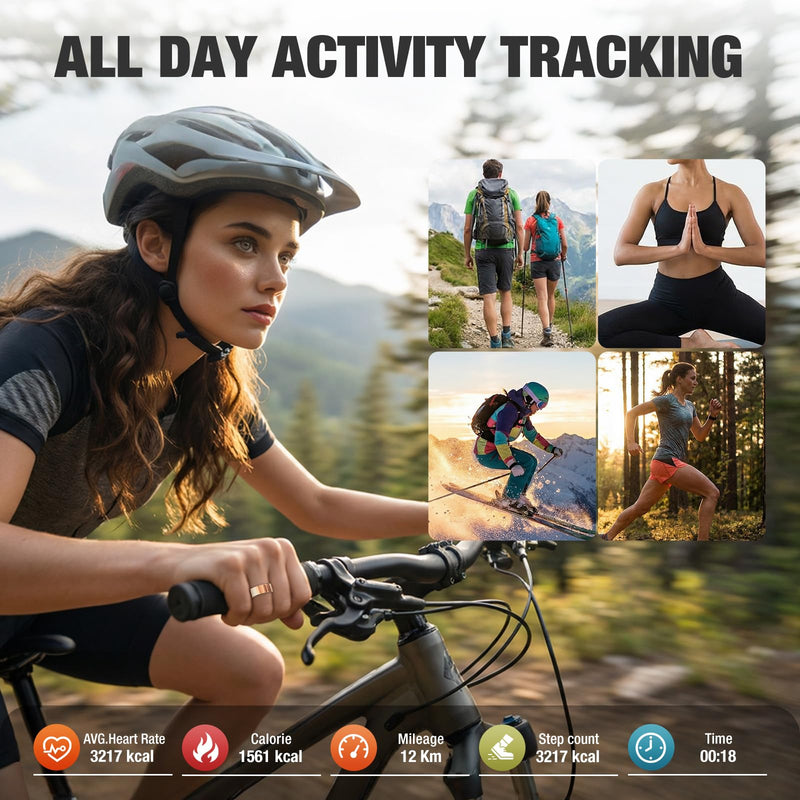 Smart Ring with Heart Rate, Blood Oxygen, Sleep Tracker, Step Tracker | IP68 Waterproof Fitness Tracker Fitness Ring for Women Men, Compatible with iOS & Android Gold 9