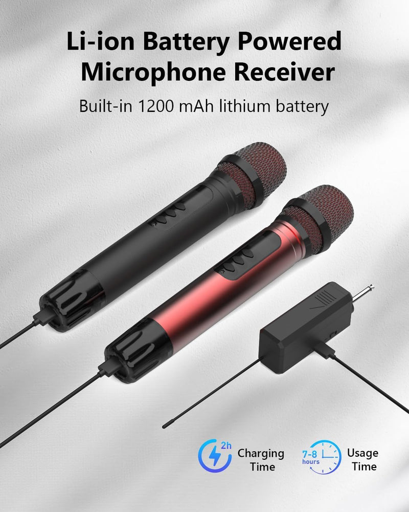 Wireless Microphones, UHF Metal Dual Handheld Cordless Dynamic Karaoke Microphone Wireless, 1/4 "Output for Rechargeable Wireless Microphone,Suitable for Wedding, Party, Speech,Class Use, 240ft