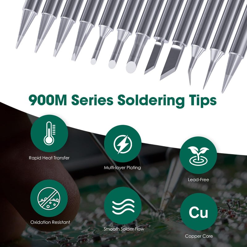 HANGLIFE 900M Soldering Iron Tips for Hakko, Yihua, Atten, Quick, Ryobi, and More Soldering Stations/Guns - Replacement Solder Tips for Welding Equipment & Accessories (12 pcs) Kit 1