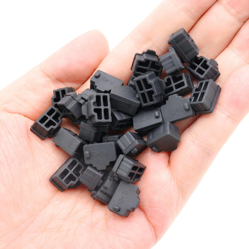 30 Pcs Silicone RJ45 Ethernet Hub Port RJ45 Anti-Dust Cover Cap Protector Plugs Stoppers for RJ45 Female Port Devices,TV,Computer,Other Devices,Black