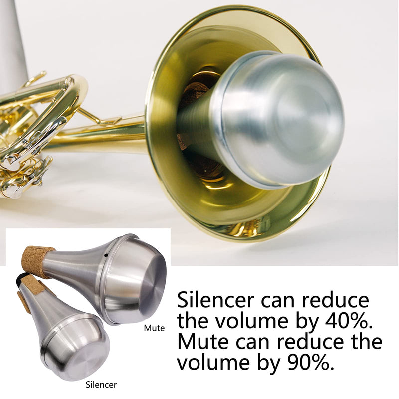 Practice Silencer Brass Trumpet Mute Aluminum Cork Musical Instrument Part (2Pcs (Mute+Silencer)) 2Pcs (Mute+Silencer)