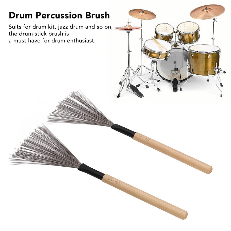 1 Pair Drum Stick Brushes,Maple Wooden Handle Drum Wire Brushes For Rock Band, Jazz Folk, Drummers,Beginners, Students(Wood) Performance Accessory