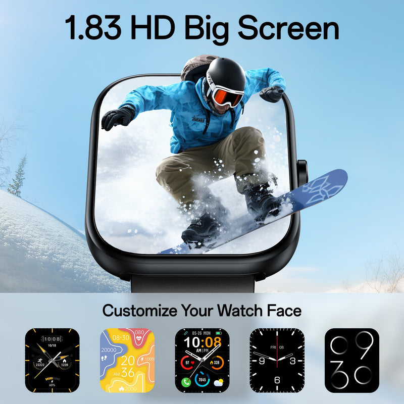 MFVLP Smart Watch for Men Women, 1.83" HD Touchscreen Fitness Watch with Bluetooth Call&Message Notifications, 110+Sport Modes, 24/7 Heart Rate/Sleep Monitor, IP68 Waterproof for Android iOS