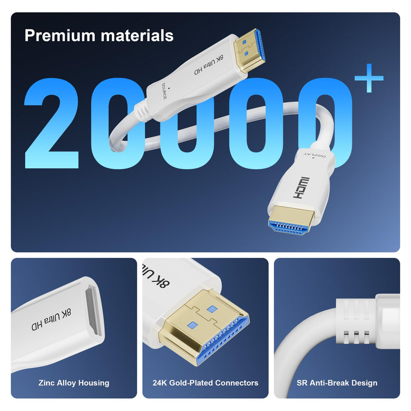 8K Fiber Optic HDMI Cable 100FT, 48Gbps Ultra High Speed Thin HDMI Cord, 8K@60Hz 4K@240Hz, Dynamic HDR, eARC, HDCP 2.2&2.3, 3D, Compatible for Laptop, PC, Monitor, PS5, PS4, Xbox, HDTV, Projecto 100 Feet