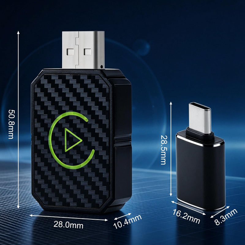 2in1 CarPlay Adapter for iPhone Android, USB Cable Low Delay iOS10+ | 2-in-1 for iPhone and Android, Ultra Low Delay, Built-in USB Cable, Auto Reconnect