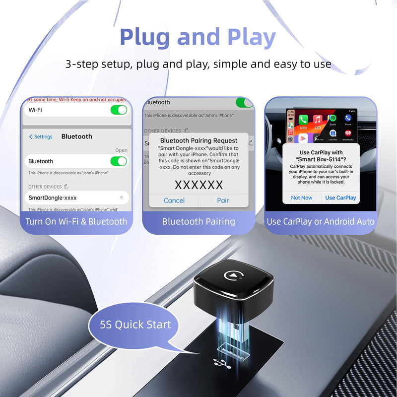 Wireless CarPlay Adapter for iPhone, 2 in 1 Android Auto Wireless Adapter | with CarPlay＆Android, Plug and Play, Fast and Stable Connection RM-KPL083