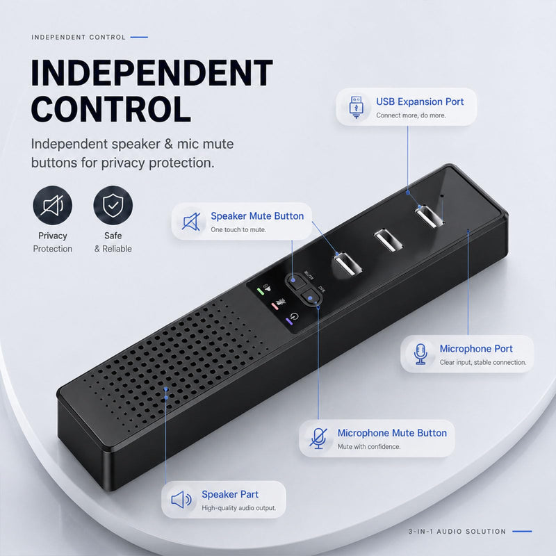 3 in 1 USB Wired Speaker with Microphone,Conference Speakerphone for PC & Laptop,360° Voice Pickup, Plug and Play, Computer Speaker for Zoom, Teams, Skype, Home Office & Online Meetings 2