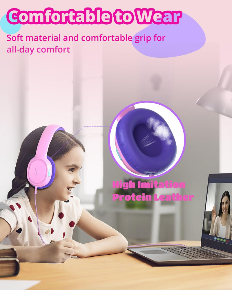 Tronsmart Kids Headphones KH01 Foldable Safety Volume 85/93dB Over-Ear Girls Boys Headphones for Kid HD Stereo 3.5mm Jack Wired Kids Headphones for Boys/Girls/School/Kindle/Travel/Tablets (Pink) Pink