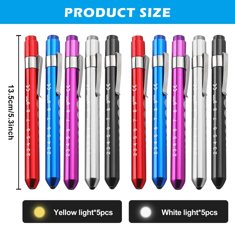 Diagnostic Light, Pack of 10 Pupil Lights, Medical Penlight, LED Pen Lamp with Pocket Clip, Medical Lamp for Nurses, Doctors, Students, Reusable