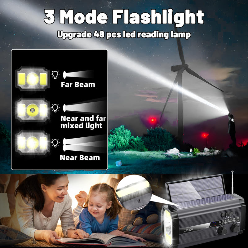 Emergency Crank Weather AM/FM Radio with 2 Solar Panels 5 Charging Modes NOAA Weather Scan 3 Modes Flashlight Cell Phone Charger SOS Alarms for Home Outdoor (Gray) Gray
