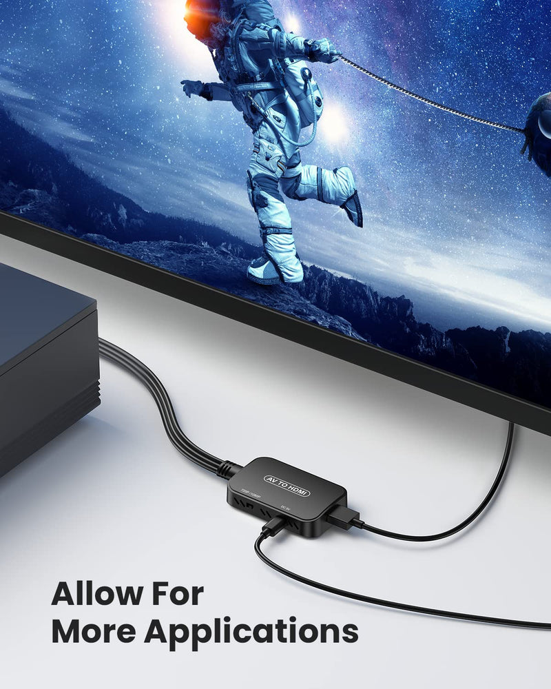 RCA to HDMI Converter,Viagkiki AV to HDMI Adapter,RCA to HDMI Composite Audio Video Converter for PS1, PS2, PS3, STB, Xbox, VHS, VCR,Black-Ray DVD Players(HDMI Cable Included) Black