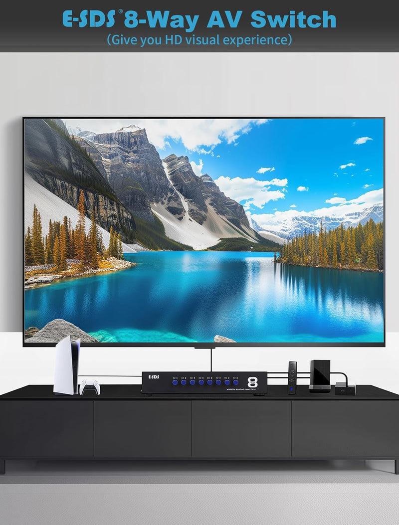 [AUSTRALIA] - E-SDS 8-Way RCA Switch AV Switcher 8 in 1 Out Composite Video L/R Audio Selector Box for DVD STB Game Consoles 